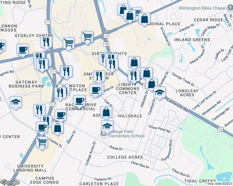 map of restaurants, bars, coffee shops, grocery stores, and more near 403 Benjamin Avenue in Wilmington