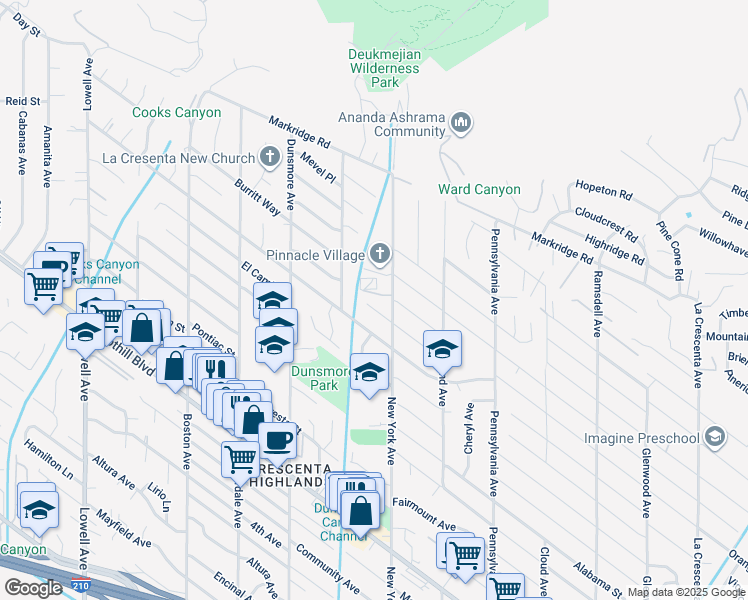 map of restaurants, bars, coffee shops, grocery stores, and more near 3427 Paraiso Way in Glendale