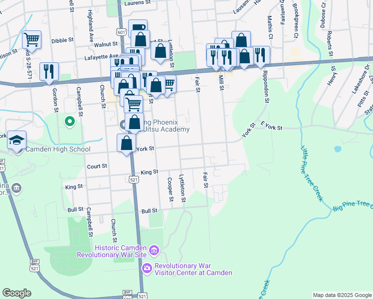 map of restaurants, bars, coffee shops, grocery stores, and more near 707 Lyttleton Street in Camden