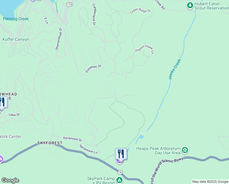 map of restaurants, bars, coffee shops, grocery stores, and more near 2 Cumberland Drive in Lake Arrowhead