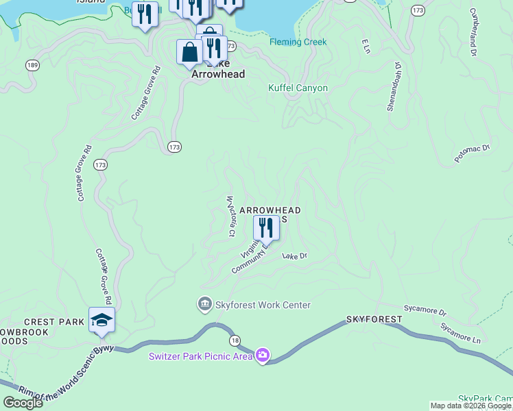 map of restaurants, bars, coffee shops, grocery stores, and more near 659 Virginia Court in San Bernardino