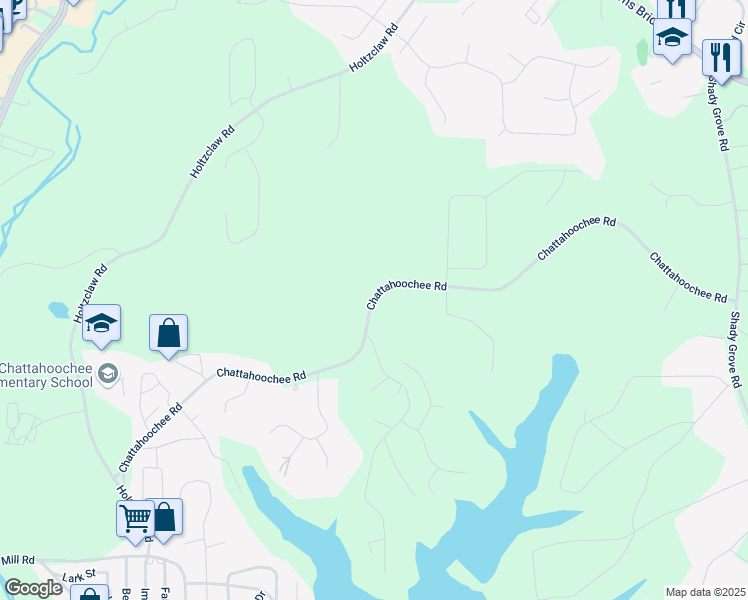 map of restaurants, bars, coffee shops, grocery stores, and more near 3560 Chattahoochee Road in Cumming