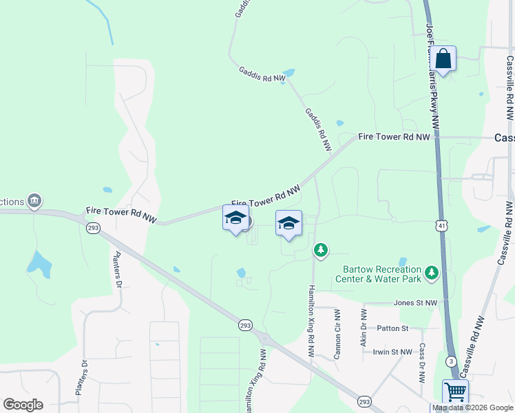 map of restaurants, bars, coffee shops, grocery stores, and more near 21-117 Fire Tower Road Northwest in Cartersville