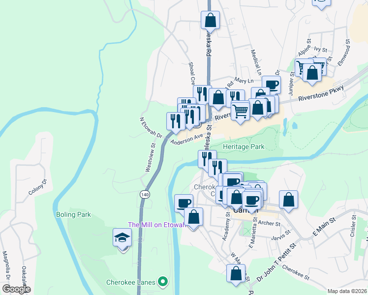 map of restaurants, bars, coffee shops, grocery stores, and more near 59 Anderson Avenue in Canton