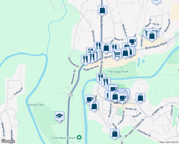 map of restaurants, bars, coffee shops, grocery stores, and more near 59 Anderson Avenue in Canton