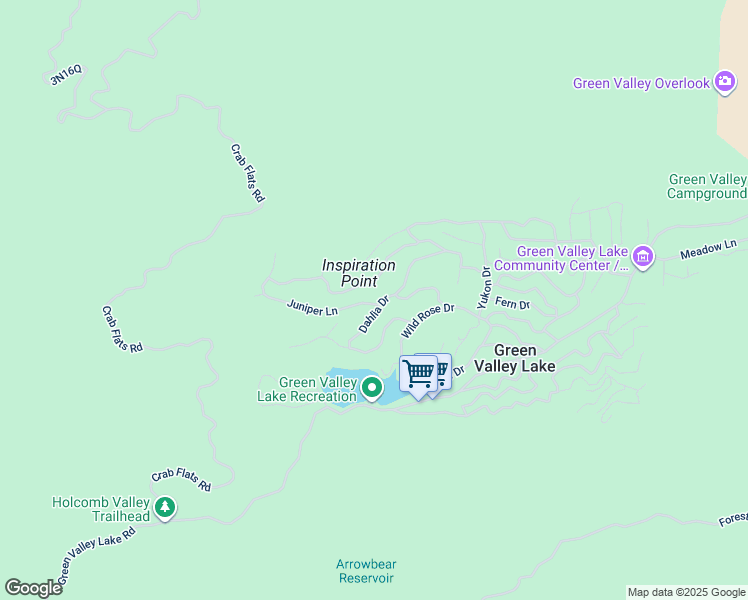 map of restaurants, bars, coffee shops, grocery stores, and more near 33140 Juniper Lane in Green Valley Lake