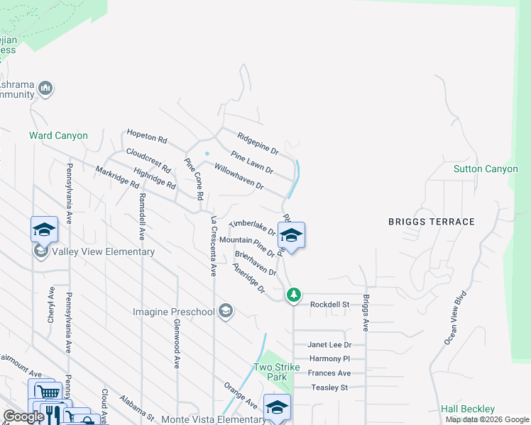 map of restaurants, bars, coffee shops, grocery stores, and more near 2608 Willowhaven Drive in La Crescenta-Montrose