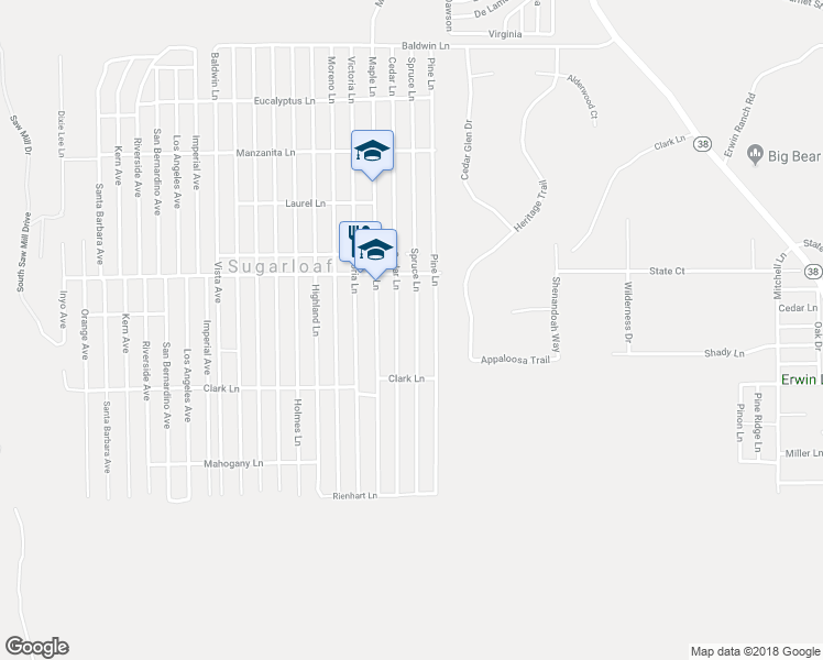 map of restaurants, bars, coffee shops, grocery stores, and more near 604 Spruce Lane in Big Bear