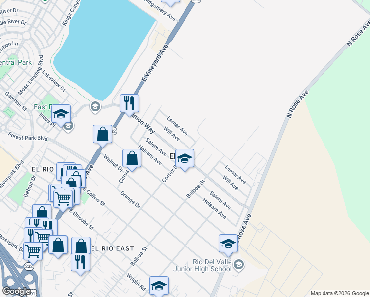 map of restaurants, bars, coffee shops, grocery stores, and more near 486 Will Avenue in Oxnard