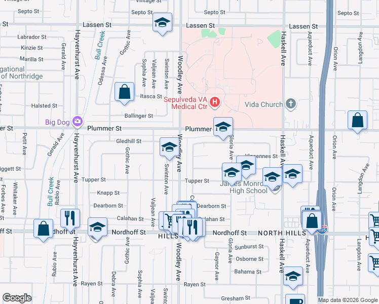 map of restaurants, bars, coffee shops, grocery stores, and more near 9407 Collett Avenue in Los Angeles