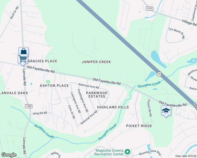 map of restaurants, bars, coffee shops, grocery stores, and more near 1130 Hidden Creek Dr in Leland
