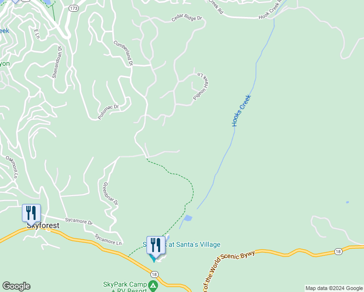 map of restaurants, bars, coffee shops, grocery stores, and more near 29162 Bald Eagle Ridge Road in Lake Arrowhead