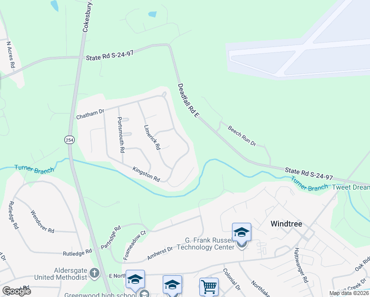 map of restaurants, bars, coffee shops, grocery stores, and more near 221 Kingston Road in Greenwood