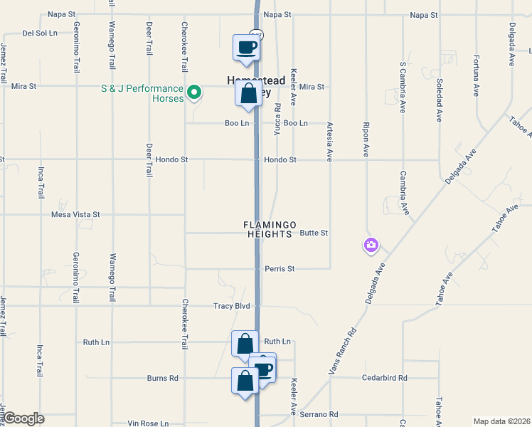 map of restaurants, bars, coffee shops, grocery stores, and more near 0 Old Woman Springs Road in Yucca Valley