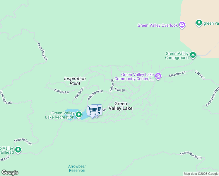 map of restaurants, bars, coffee shops, grocery stores, and more near 664 Yukon Drive in Green Valley Lake