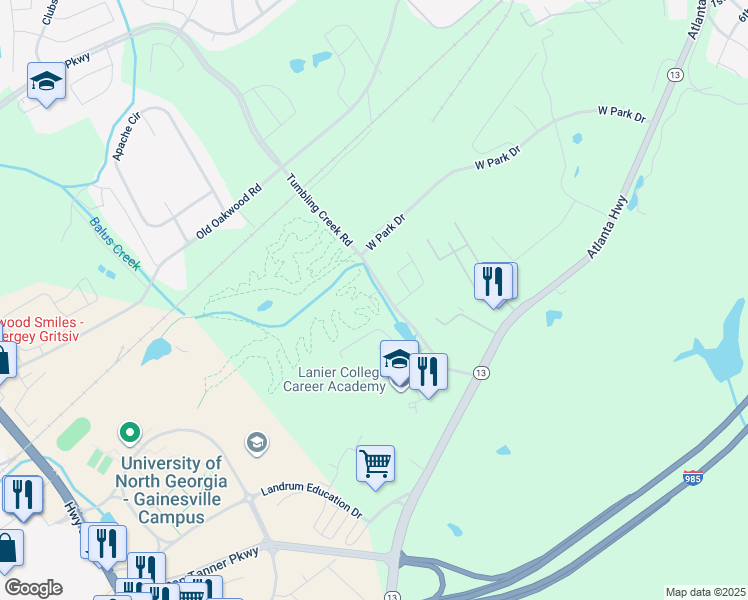 map of restaurants, bars, coffee shops, grocery stores, and more near 3333 Campus Pointe Circle in Gainesville
