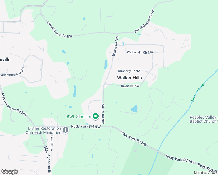map of restaurants, bars, coffee shops, grocery stores, and more near 94 Walker Road Northwest in Cartersville