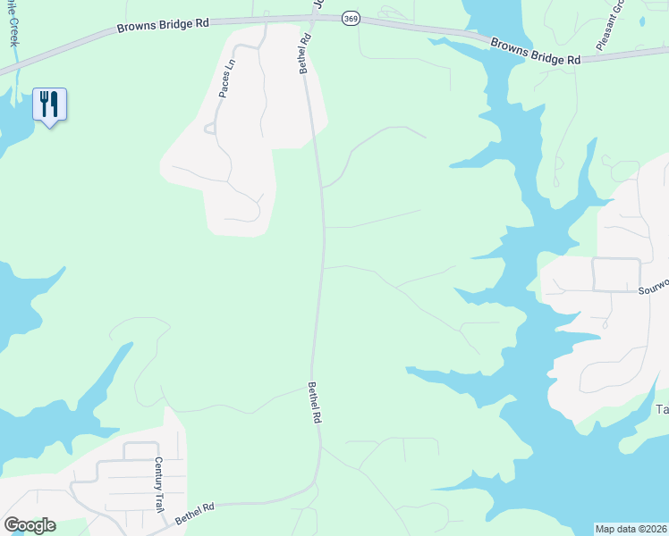 map of restaurants, bars, coffee shops, grocery stores, and more near 7915 Bethel Road in Gainesville