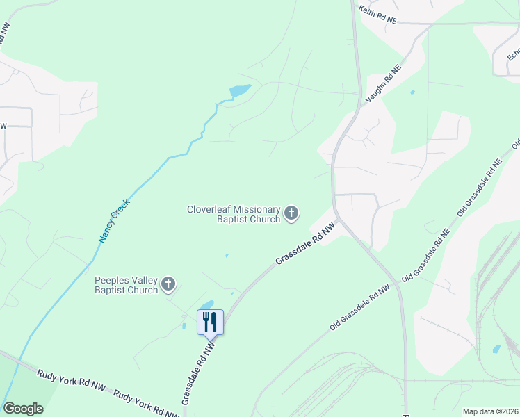 map of restaurants, bars, coffee shops, grocery stores, and more near 1001 Grassdale Road Northwest in Cartersville