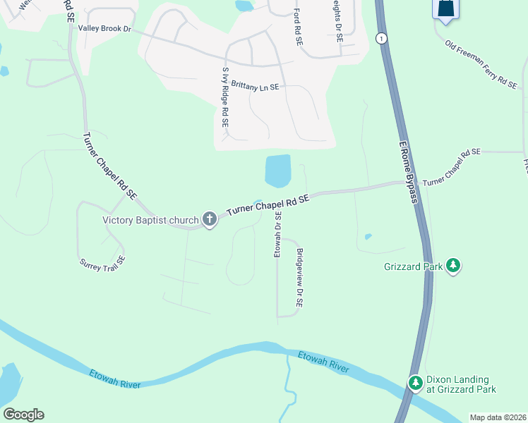 map of restaurants, bars, coffee shops, grocery stores, and more near 872 Turner Chapel Road Southeast in Rome