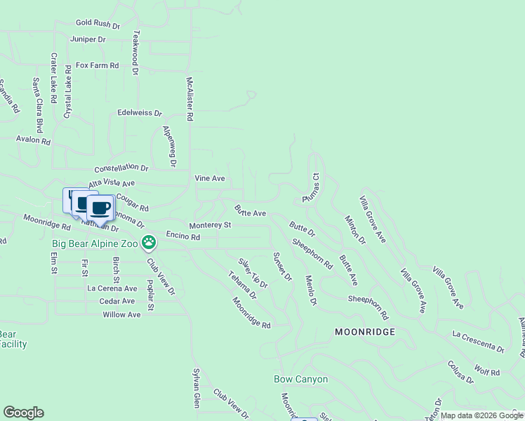 map of restaurants, bars, coffee shops, grocery stores, and more near 1000 Butte Avenue in Big Bear