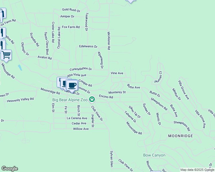 map of restaurants, bars, coffee shops, grocery stores, and more near 42886 Hawk Drive in Big Bear Lake