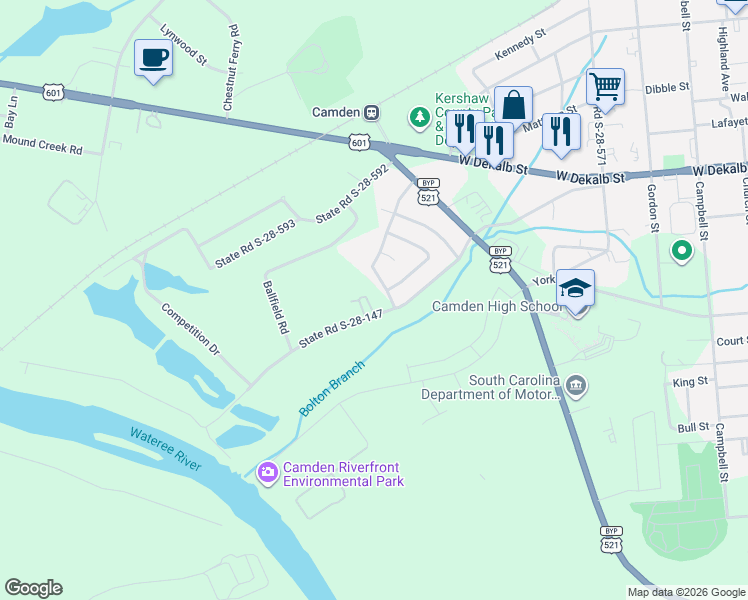 map of restaurants, bars, coffee shops, grocery stores, and more near 1324 Old River Road in Camden