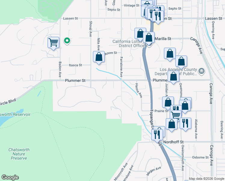 map of restaurants, bars, coffee shops, grocery stores, and more near 9442 Gierson Avenue in Los Angeles