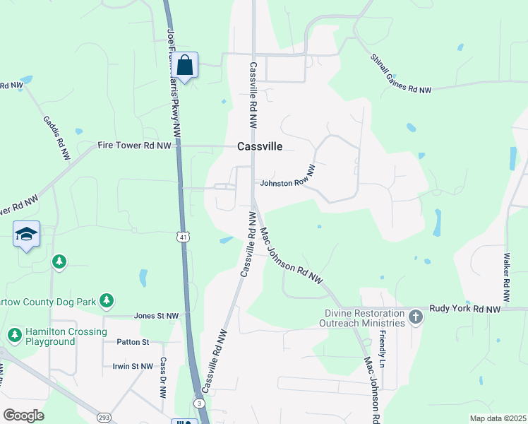 map of restaurants, bars, coffee shops, grocery stores, and more near 434 Mac Johnson Road Northwest in Cartersville