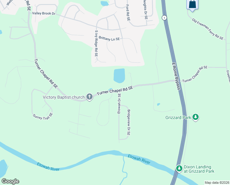 map of restaurants, bars, coffee shops, grocery stores, and more near 872 Turner Chapel Road Southeast in Rome