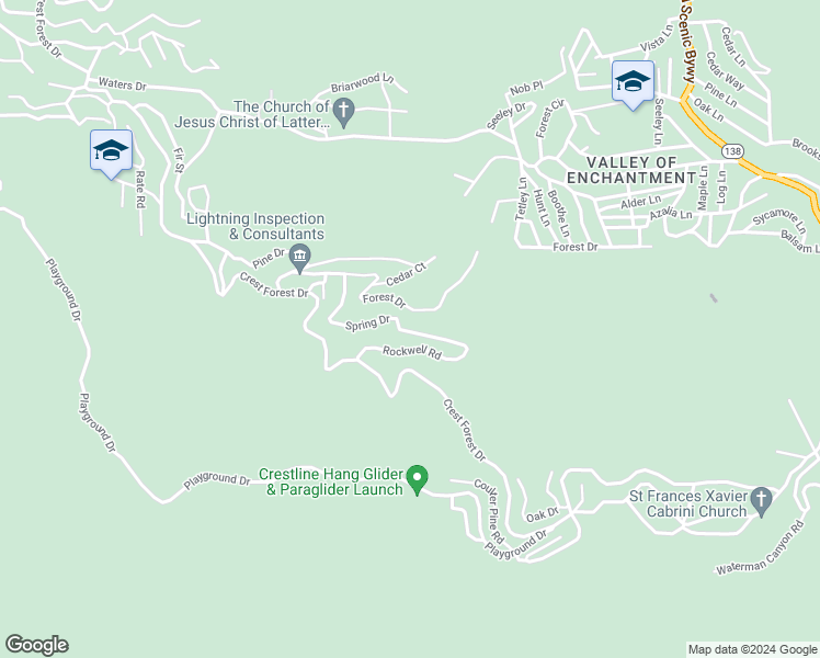 map of restaurants, bars, coffee shops, grocery stores, and more near 687 Spring Drive in Crestline