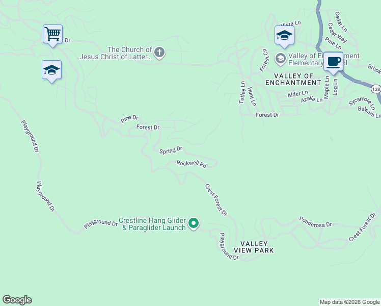 map of restaurants, bars, coffee shops, grocery stores, and more near 687 Spring Drive in Crestline
