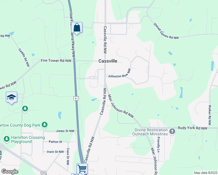 map of restaurants, bars, coffee shops, grocery stores, and more near 434 Mac Johnson Road Northwest in Cartersville