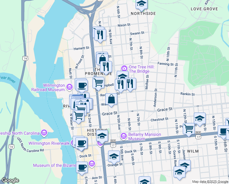 map of restaurants, bars, coffee shops, grocery stores, and more near 513 North 5th Avenue in Wilmington