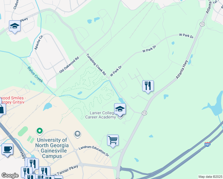 map of restaurants, bars, coffee shops, grocery stores, and more near 3333 Campus Pointe Circle in Gainesville