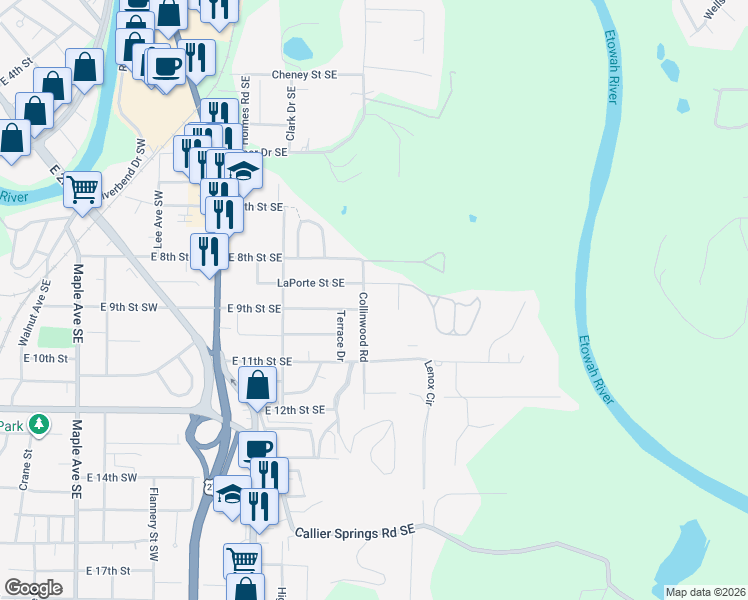 map of restaurants, bars, coffee shops, grocery stores, and more near 808 Collinwood Road in Rome