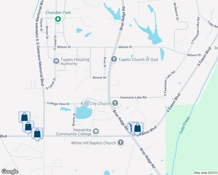 map of restaurants, bars, coffee shops, grocery stores, and more near 1914 Briar Ridge Road in Tupelo