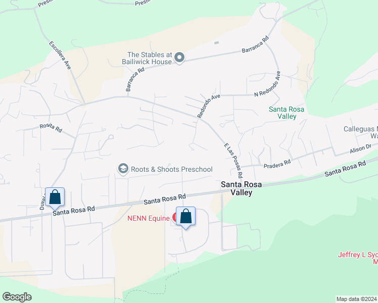 map of restaurants, bars, coffee shops, grocery stores, and more near 2720 Redondo Circle in Santa Rosa Valley