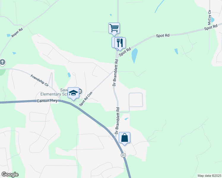 map of restaurants, bars, coffee shops, grocery stores, and more near 1605 Doctor Bramblett Road in Cumming