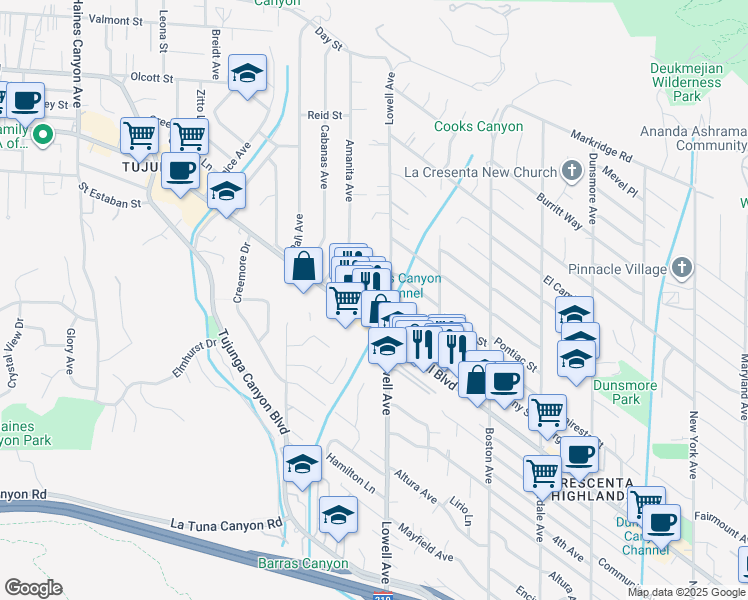 map of restaurants, bars, coffee shops, grocery stores, and more near 4014 Vista Court in Los Angeles