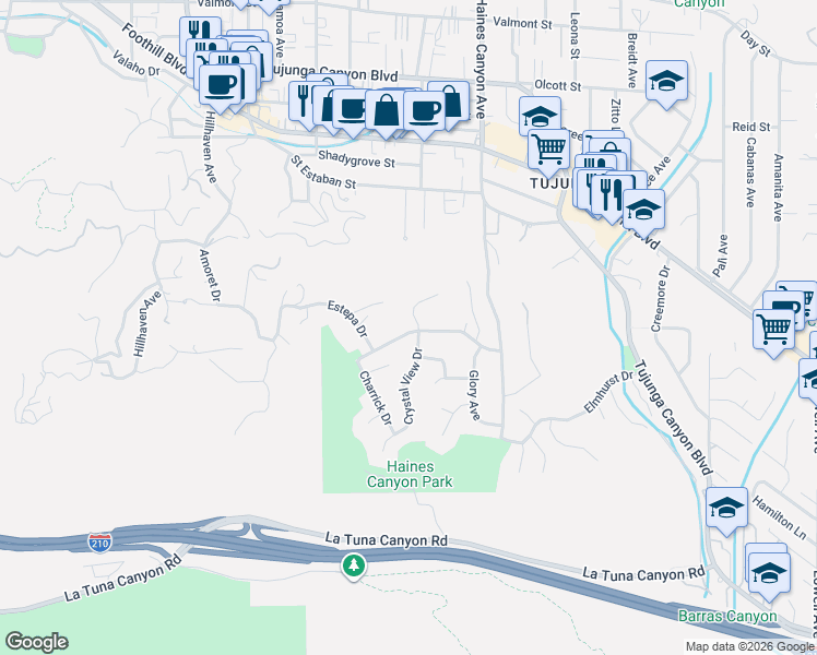 map of restaurants, bars, coffee shops, grocery stores, and more near 6907 Estepa Drive in Los Angeles