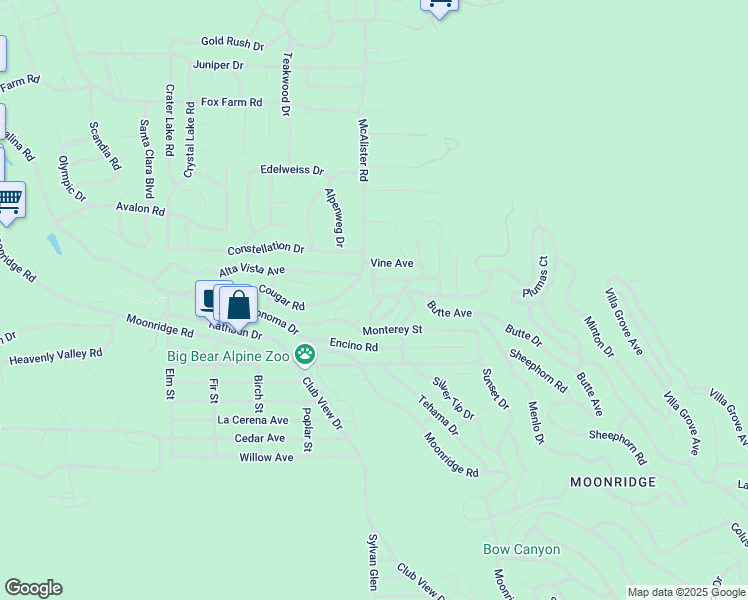 map of restaurants, bars, coffee shops, grocery stores, and more near 574 Lucerne Drive in Big Bear Lake