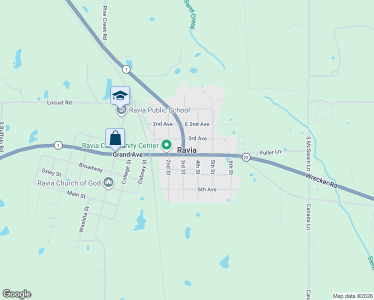 map of restaurants, bars, coffee shops, grocery stores, and more near in Ravia