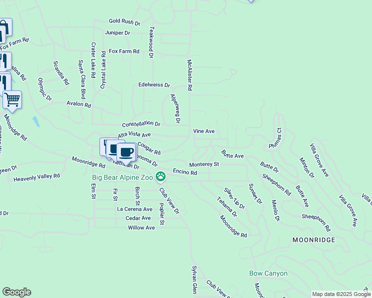 map of restaurants, bars, coffee shops, grocery stores, and more near 42886 Hawk Drive in Big Bear Lake