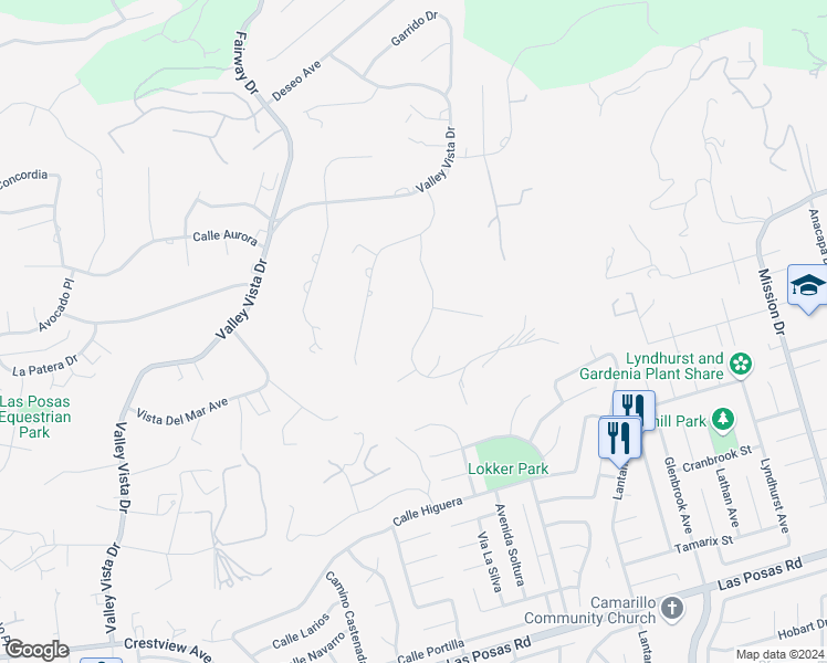 map of restaurants, bars, coffee shops, grocery stores, and more near 59 Estaban Drive in Camarillo