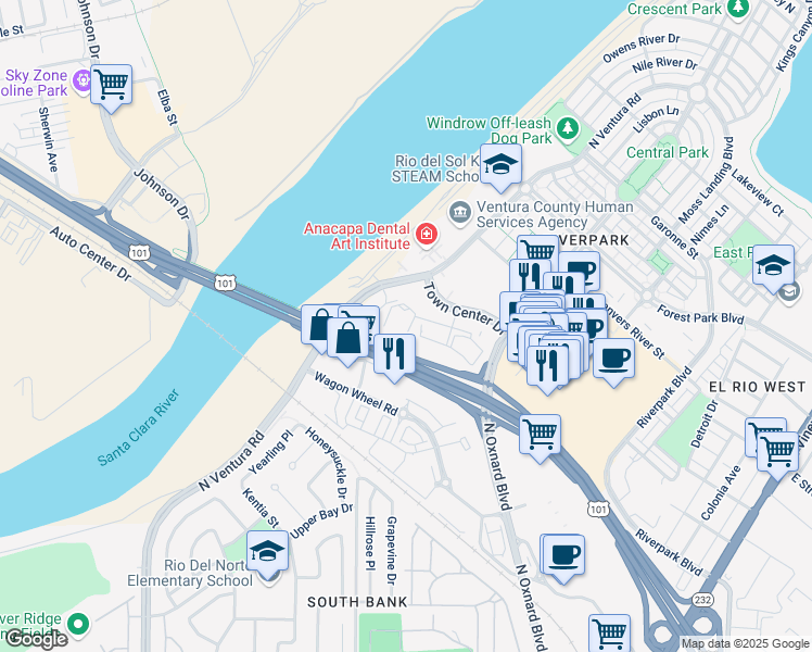map of restaurants, bars, coffee shops, grocery stores, and more near 2775 N Ventura Rd in Oxnard