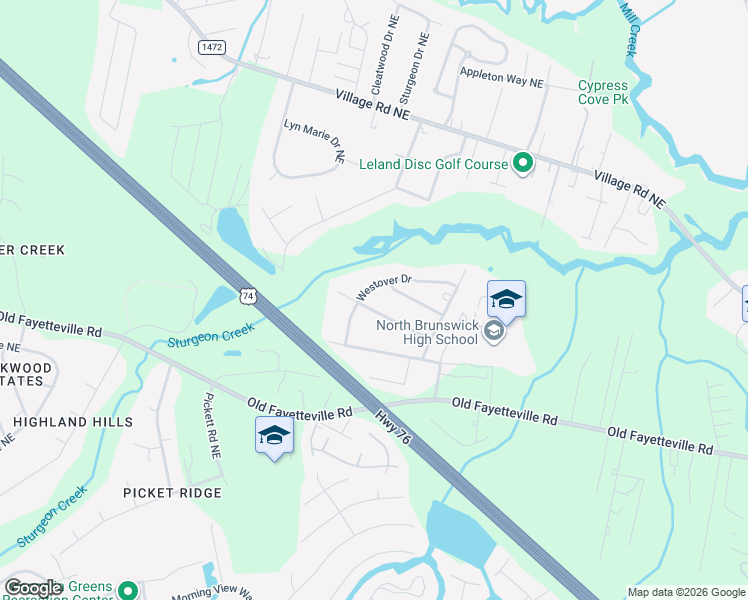 map of restaurants, bars, coffee shops, grocery stores, and more near 115 Bourbon St in Leland