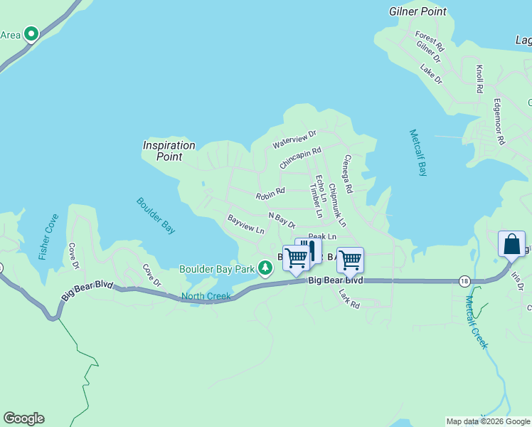 map of restaurants, bars, coffee shops, grocery stores, and more near in Big Bear Lake