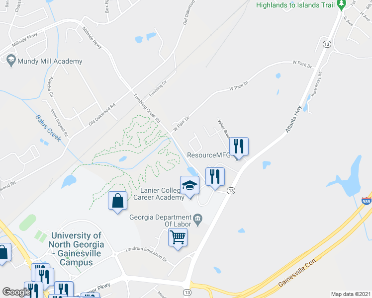 map of restaurants, bars, coffee shops, grocery stores, and more near 3325 Campus Pointe Circle in Gainesville
