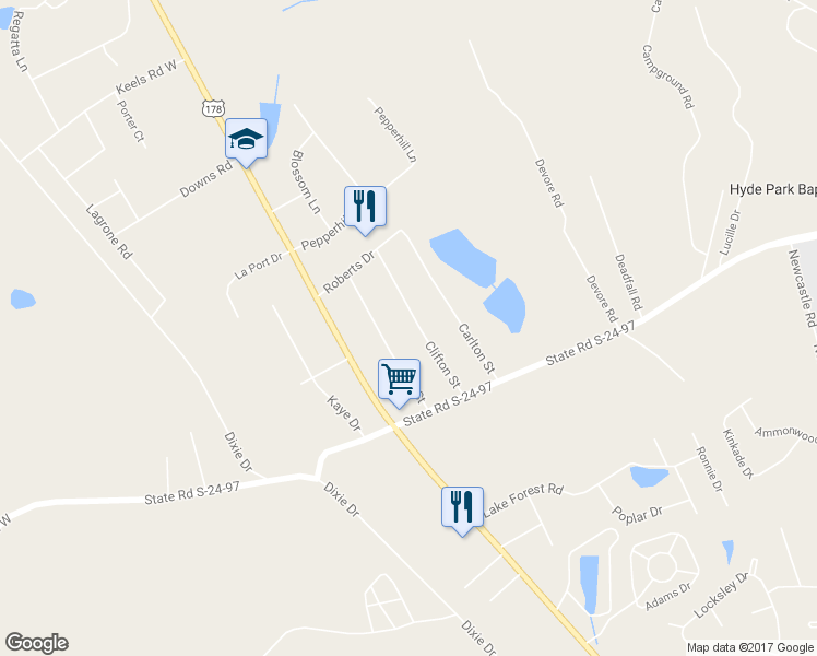 map of restaurants, bars, coffee shops, grocery stores, and more near 119 Clifton Street in Greenwood